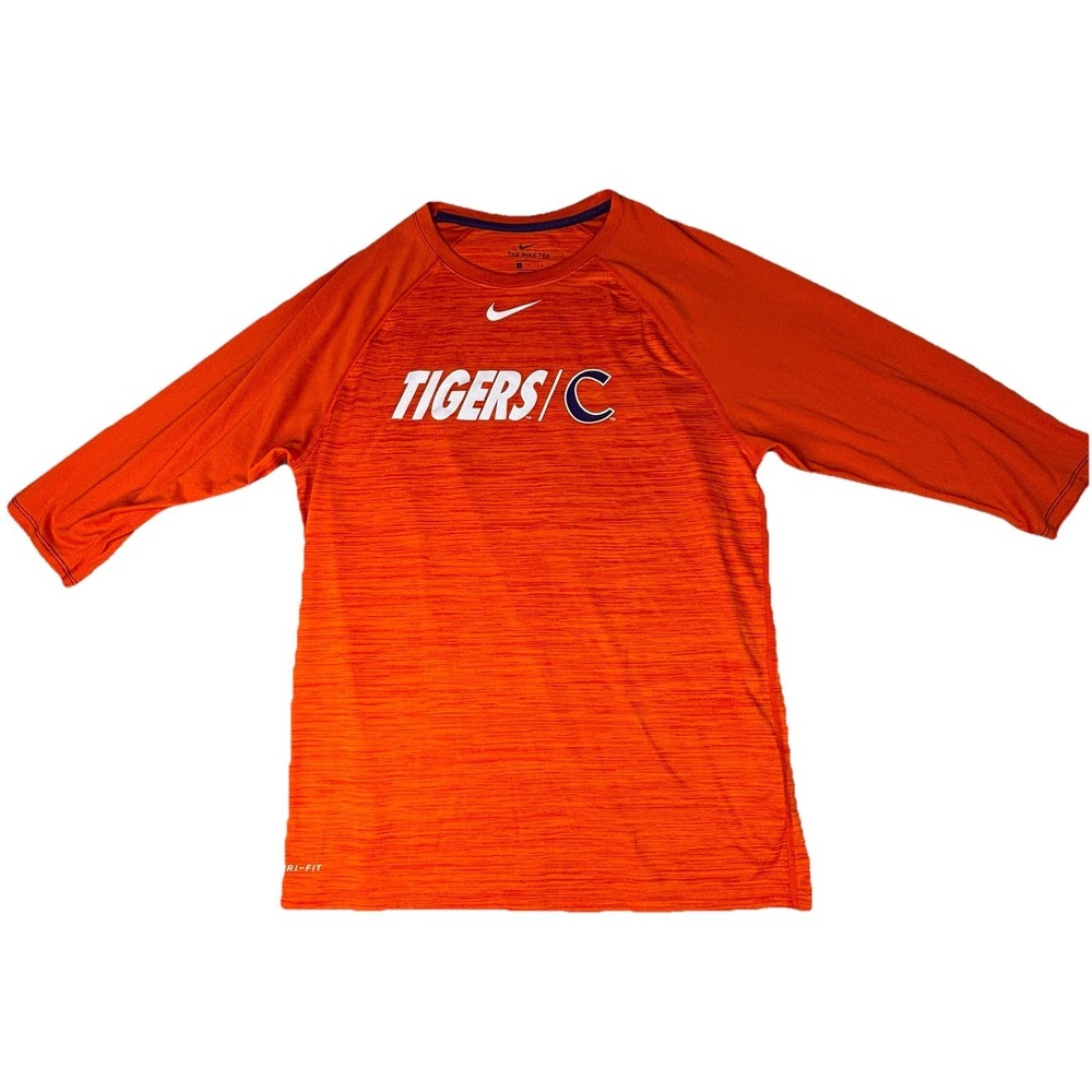Clemson Tigers Nike Dri Fit T Shirt Size Large Gray Orange Swoosh Paw College